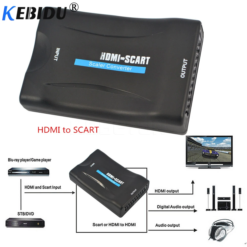 Адаптер kebidu 1080P SCART HDMI совместимый преобразователь для аудио и видео HD TV Sky Box STB
