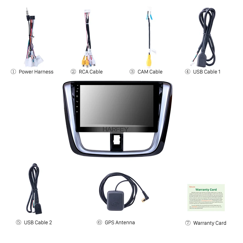 Автомагнитола Harfey 2 Din 10 1 дюйма HD Android 8 1/7 GPS для TOYOTA VIOS Yaris 2014 2015 2016 2017