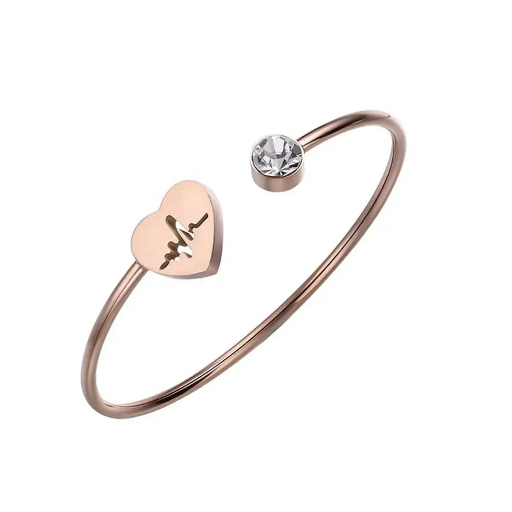New Fashion Adjustable Crystal Heart Cuff Opening Bracelet Women Jewelry Gift Accessories Bangles Charming girls gift love | Украшения и