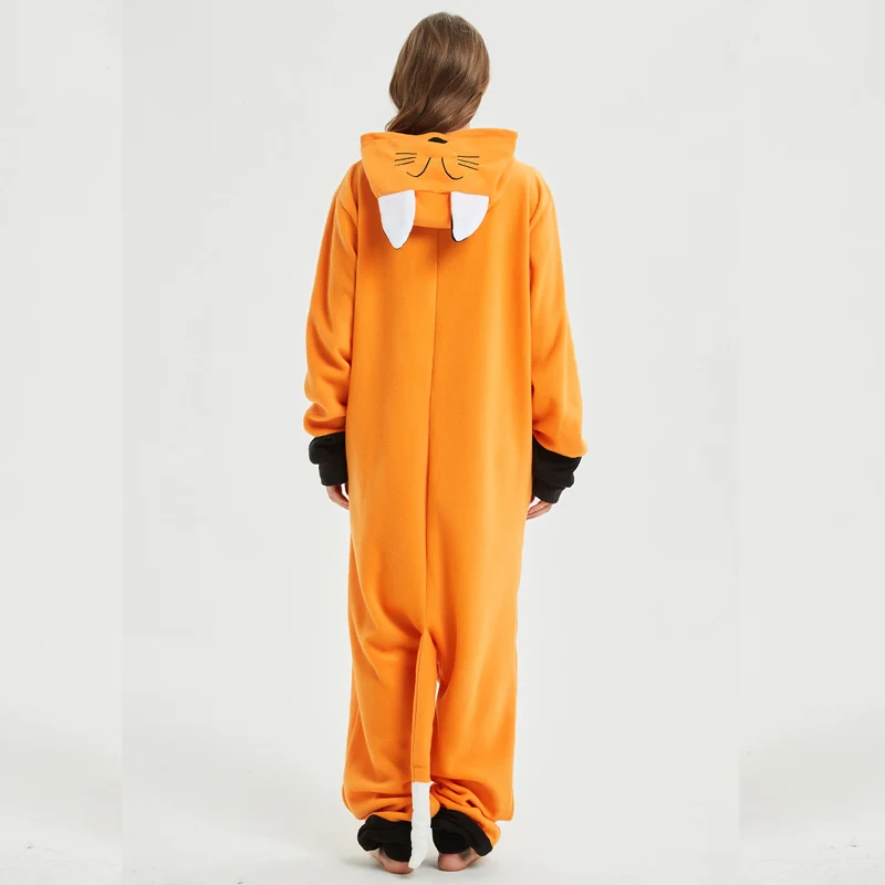 Дропшиппинг мягкого лисьего Kigurumi Onesie животных мультфильм пижамы оранжевый белый