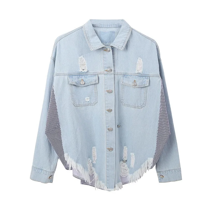 TWOTWINSTYLE рваные с дырками джинсовые пальто женские лацканы длинным рукавом