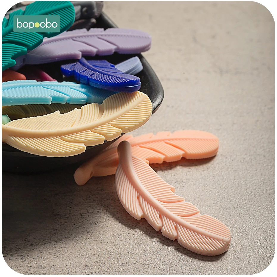 Bopoobo 5pc Silicone Feather Beads Tiny Rod BPA Free Silicone Teethers Baby Toys Silicon Beads Baby Teething Silicone Rodent