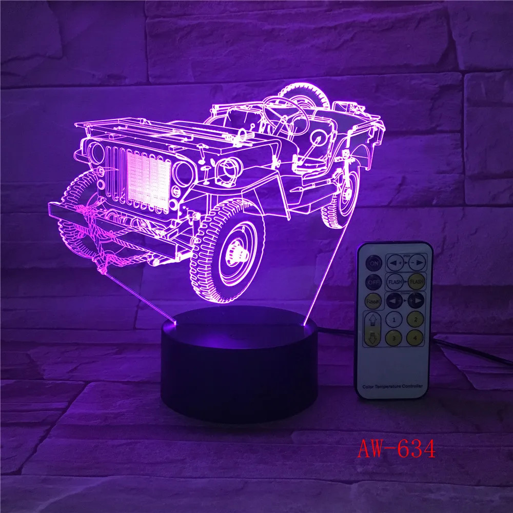 3D динамический трактор автомобиль 7 цветов изменяющийся USB настольная лампа с