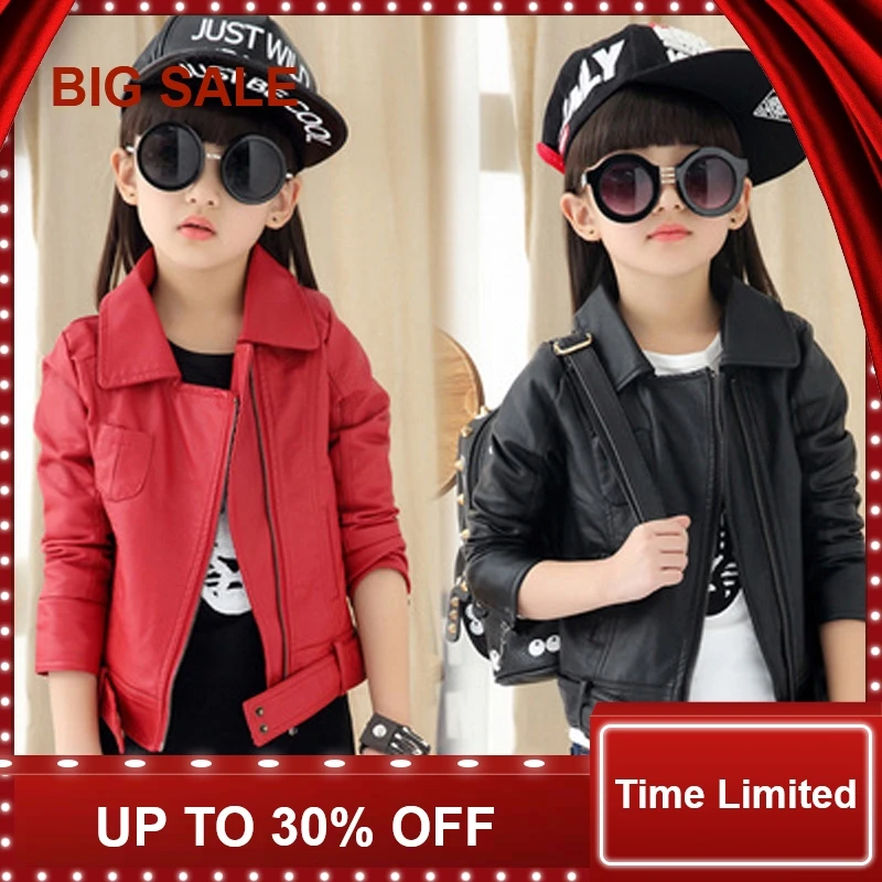 

Faux Leather Jackets European and American Style Children Fashion Coats Girls Outerwear Spring & Autumn