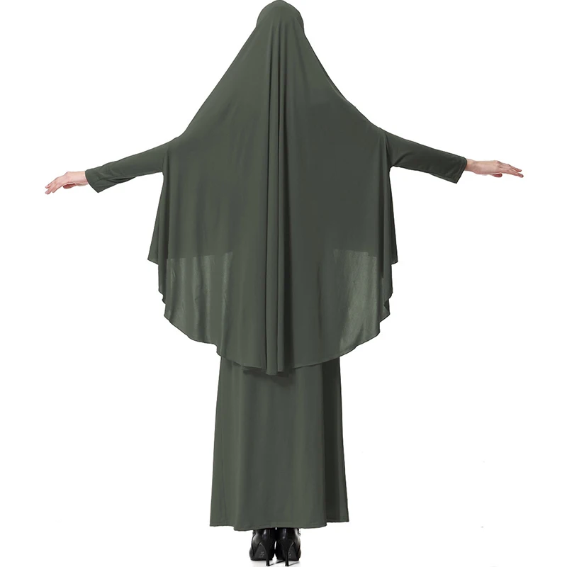 Muslim Dua Sepotong Set Wanita Maxi Jubah Set Lengan Panjang Abaya Kaftan Islam Indonesia Jubah Rok Panjang Jubah dengan Hijab Suit