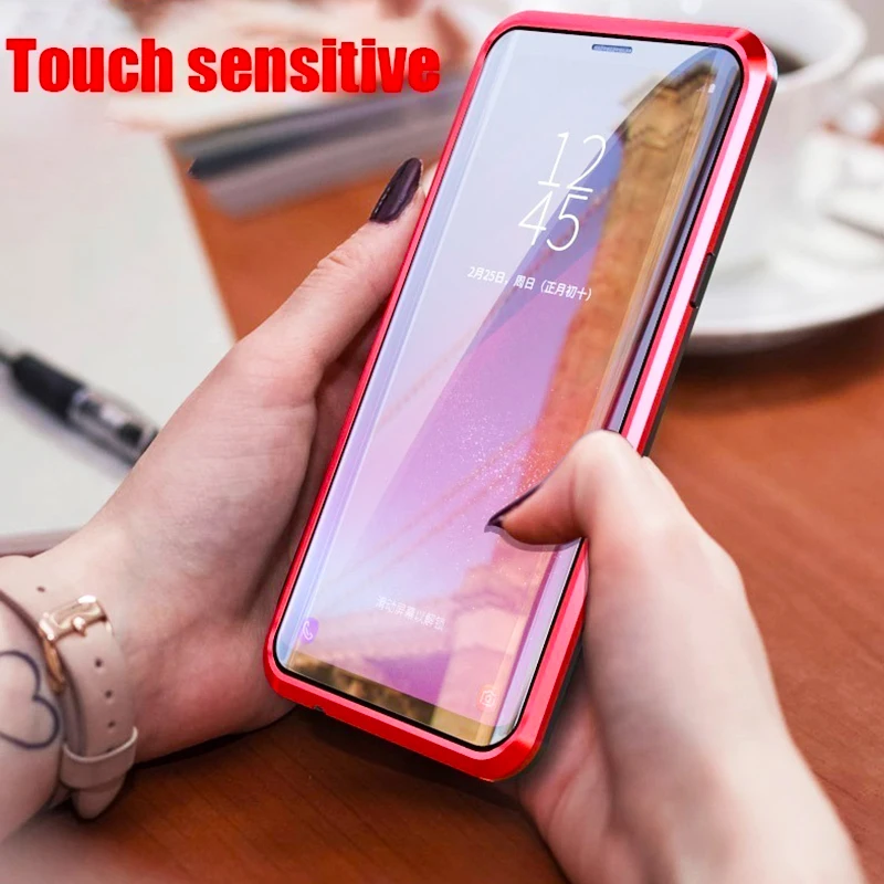 KSELF Металла Магнитный чехол для Samsung S9 S8 Plus Note 9 + закаленное Стекло назад магнит