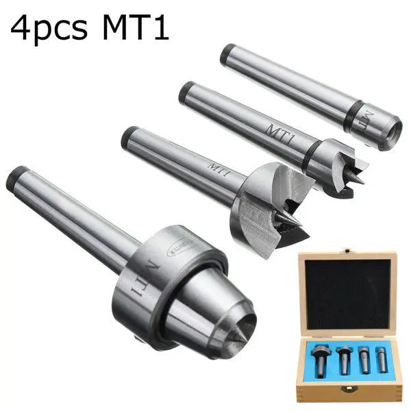 

4pcs MT1 Wood Lathe Live Center And Drive Spur Cup MT1 Arbor with Wooden Case