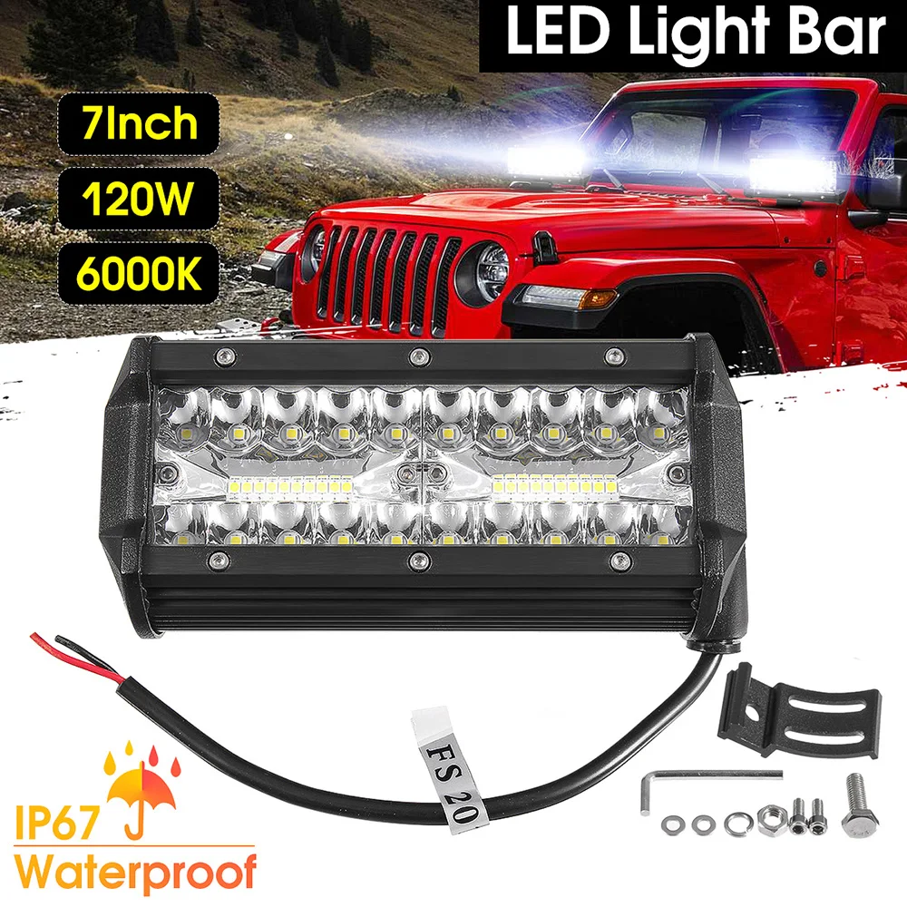 

3 Rows 7Ihch 120W 6000K LED Flood Spot Beam Work Light Bar Offroad Lamp Car Truck ATV Work Light Bar Universal