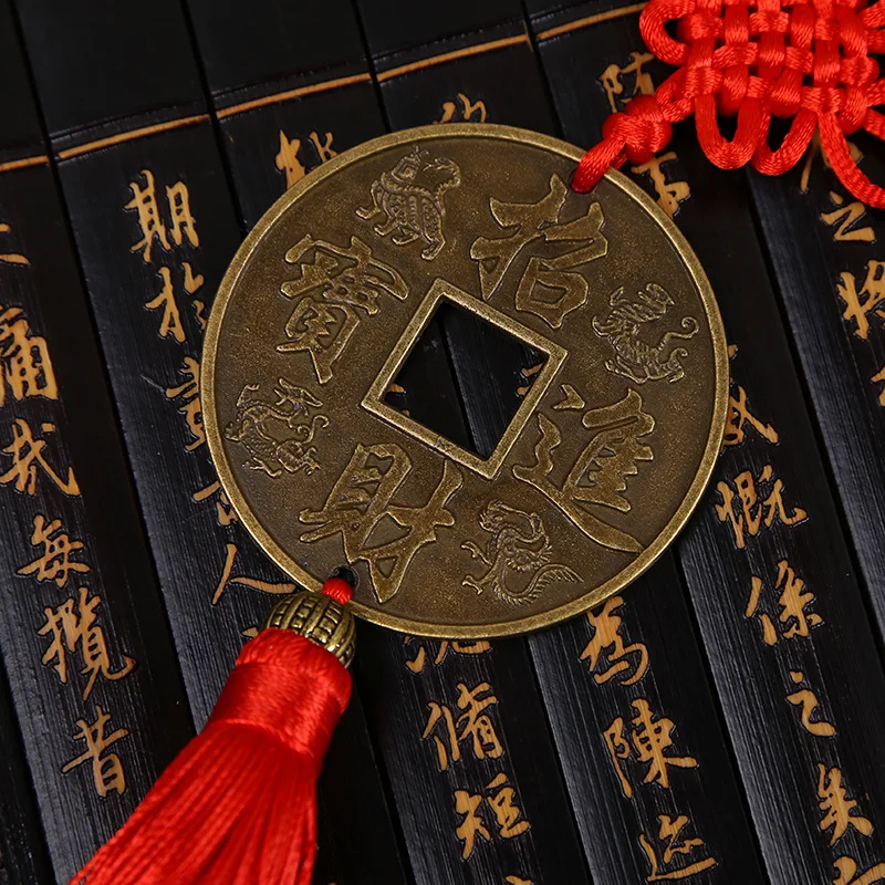 10 шт. полиэстеровые узлы китайской мотни удачи медная монета бахрома благословение подарки отделка подвеска украшение для дома.