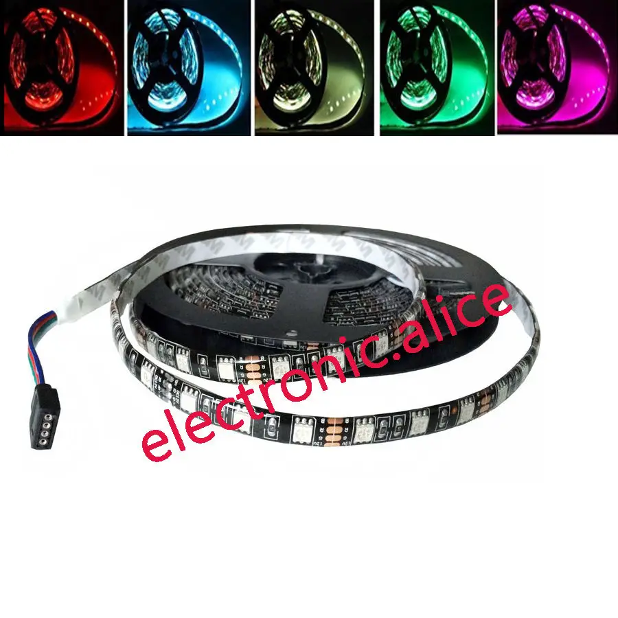 Новая Черная Светодиодная лента PCB 5 М 5050 SMD RGB 300 декоративное освещение IP65