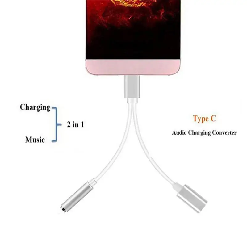USB-C Adapter Durable Type-C Audio Charge 2-in-1 Converting Into 3.5 Earphone Cable Rose Gold Silver Black | Электроника