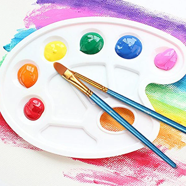 

10Pieces Round Pointed Tip Nylon Hair Brush Set With 2 Piece Paint Tray Palette