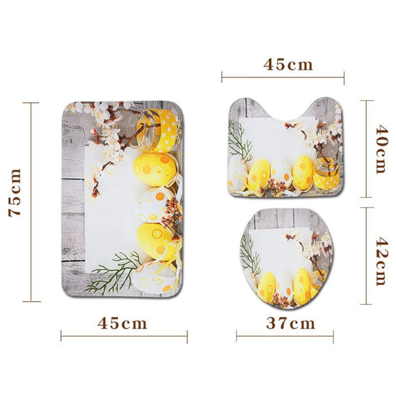 Occident Style 3Pcs Bathroom Floor Mat Flannel Toilet Pad Set With Happy Easter Printing Pattern Non-Slip Combination Rugs | Дом и сад