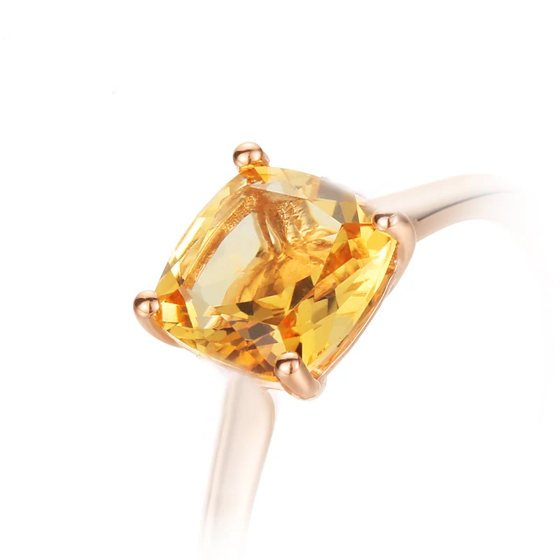 2ct натуральное квадратное кольцо на подушку цитрин Твердое 14k золотое свадебное