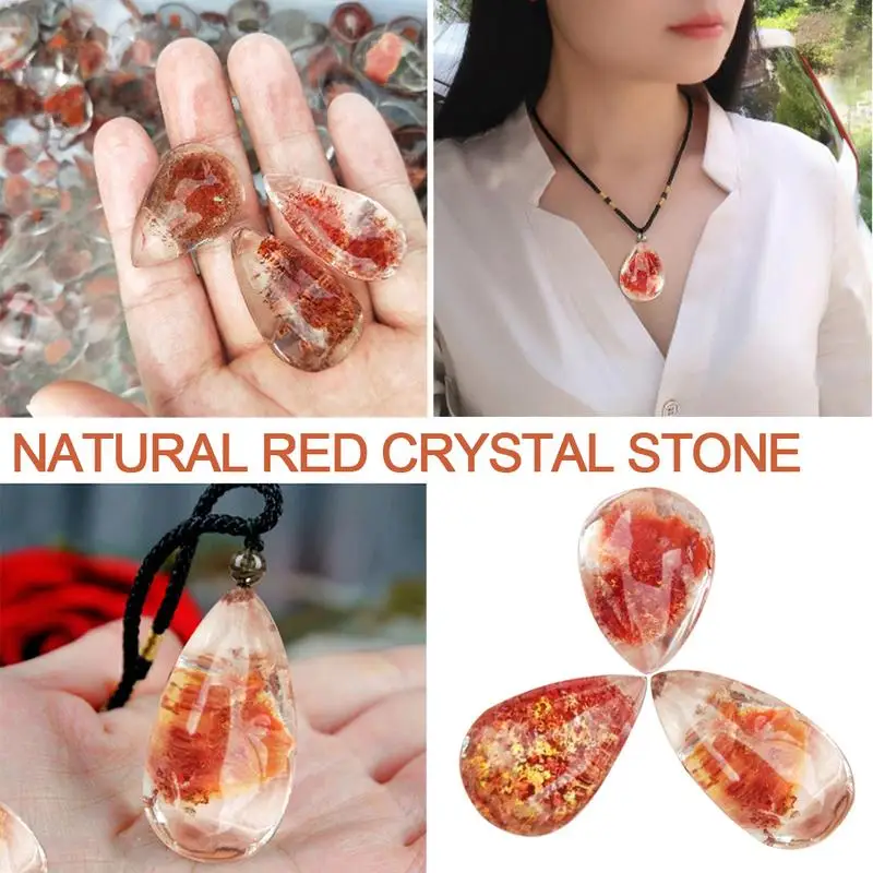 

2pcs Natural Polished Red Ghost Crystal Healing Stone Quartz Crystal Gem Pendant Random Pattern Gemstone