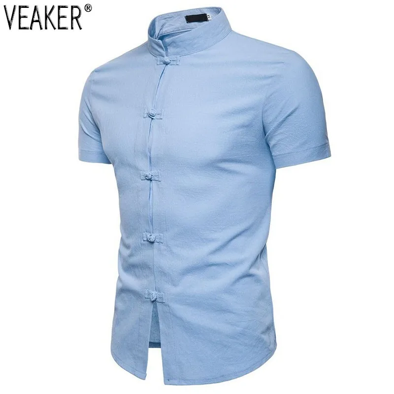 Новинка 2019 мужские рубашки из хлопка и льна в китайском стиле Мужская облегающая