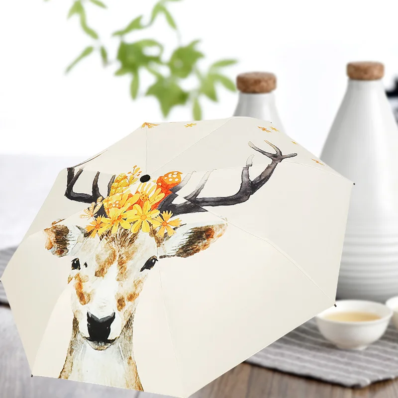 

Оптом оригинальный солнцезащитный зонт, светильник УФ-зонты с оленем, дождевые или Сияющие Зонты двойного назначения, Женский солнцезащитн...