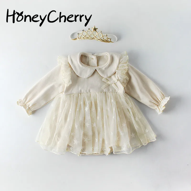 

Spring Baby Bodysuits Long Sleeve Star Mesh Pure Cotton Hat-shirt Climbing Garment In Baby Girl Clothes