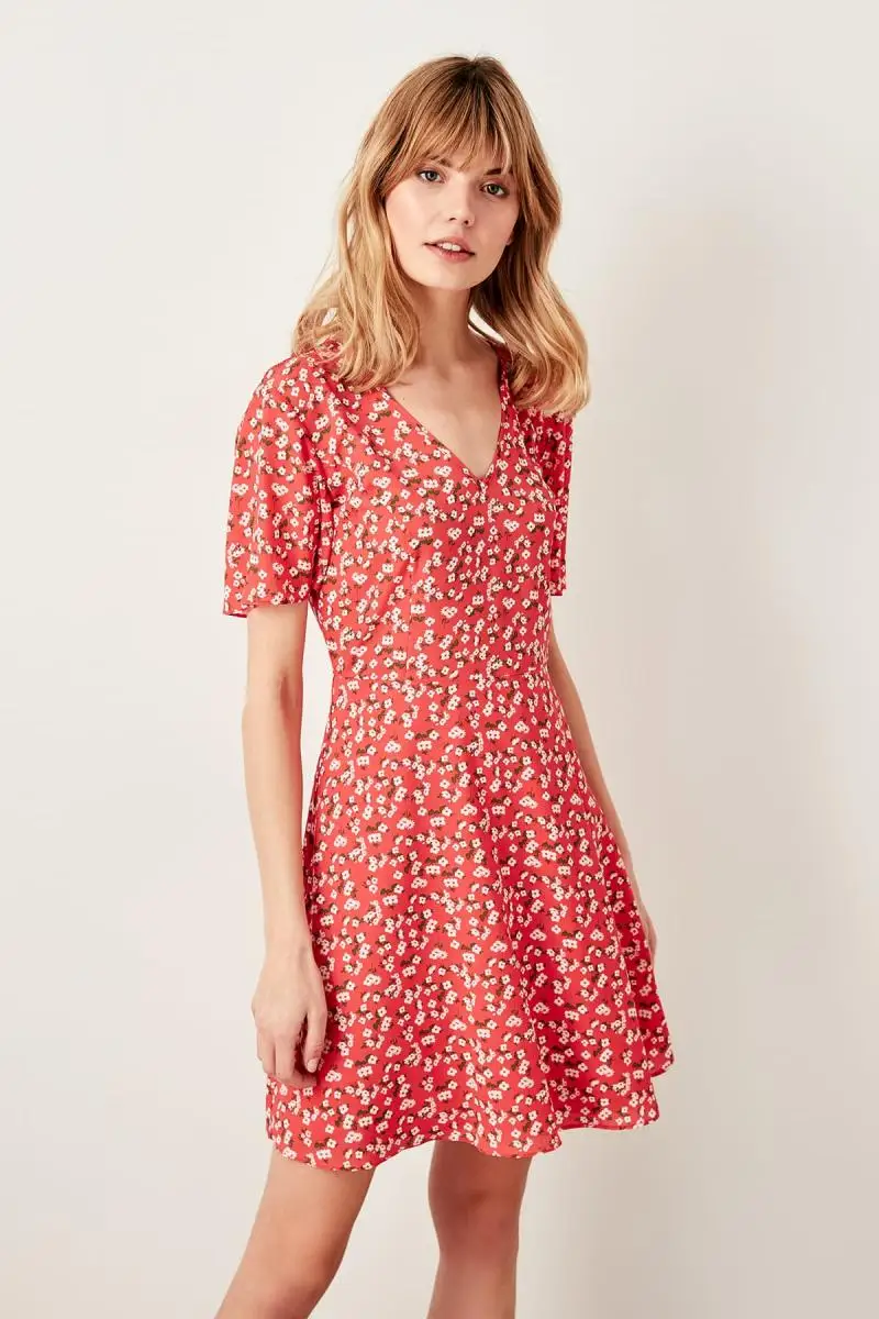 Платье Trendyol кораллового цвета с рисунком TWOSS19LJ0145|Женские платья| |