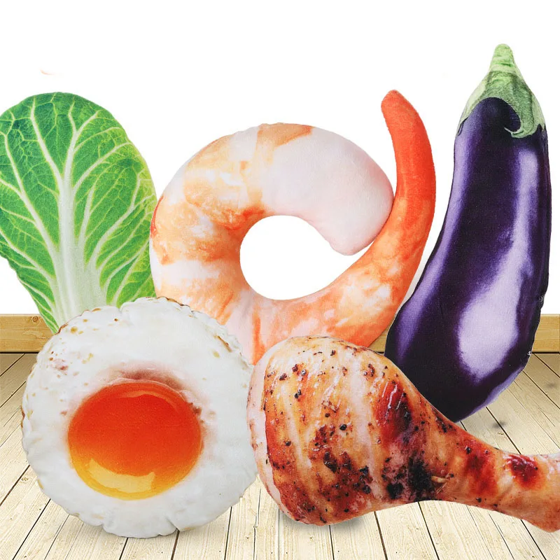 New Pet Simulation Food Sound Toy Dog Play Chew Bite Plush Toys Chicken Leg Eggplant Shrimp Vegetable Egg Pets Supplies 1Pc|Игрушки для