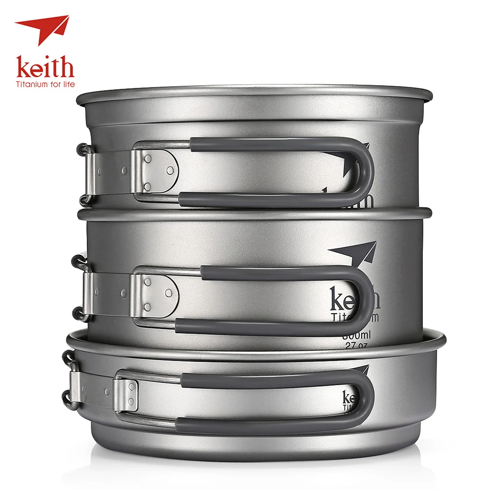 Keith Pure titanium 3 шт. посуда для кемпинга портативная наружная Чаша Горшок пикника