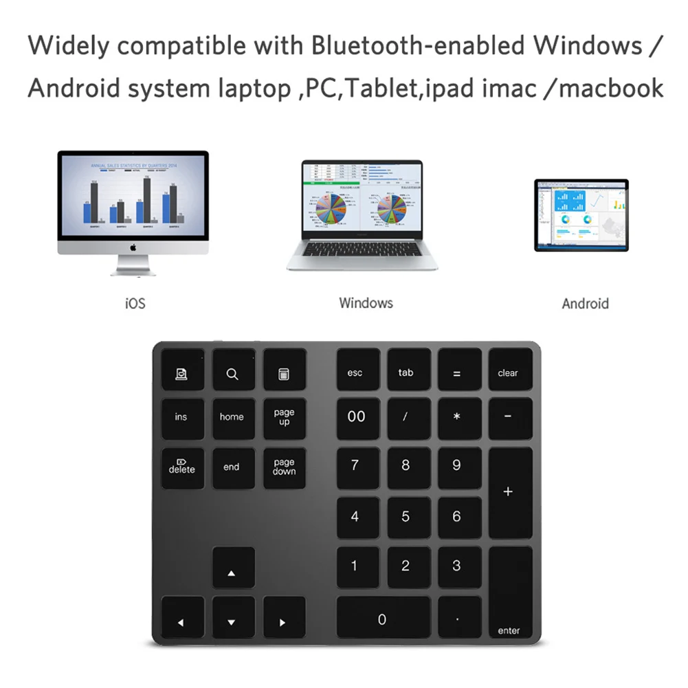 Беспроводная цифровая мини клавиатура с Bluetooth 34 клавиши для Apple Android MacBook