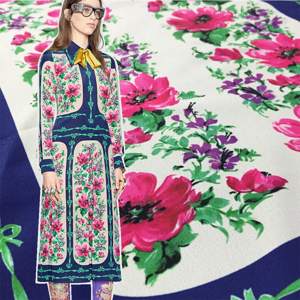 New spring and summer brand with the same pattern floral frame woven crepe de chine polyester printed fabric for dress trousers | Дом и сад