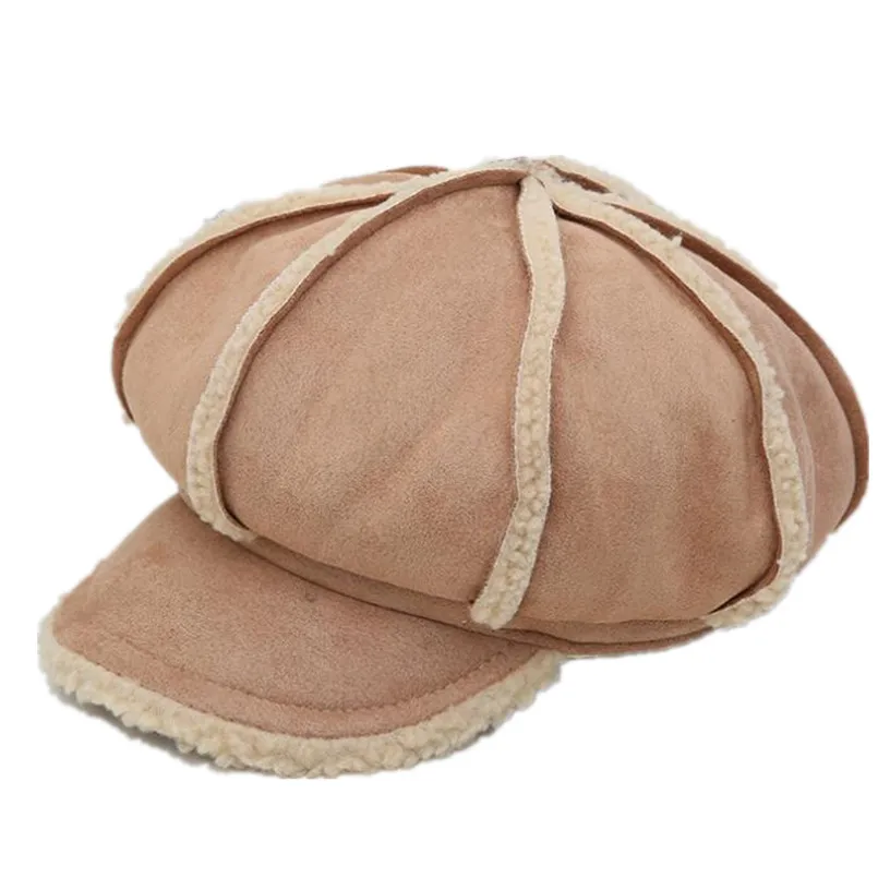 womens hats fashionable newsboy cap hat ladies octagonal cap suede beret ladies winter hat with visor warm faux fur hat M107