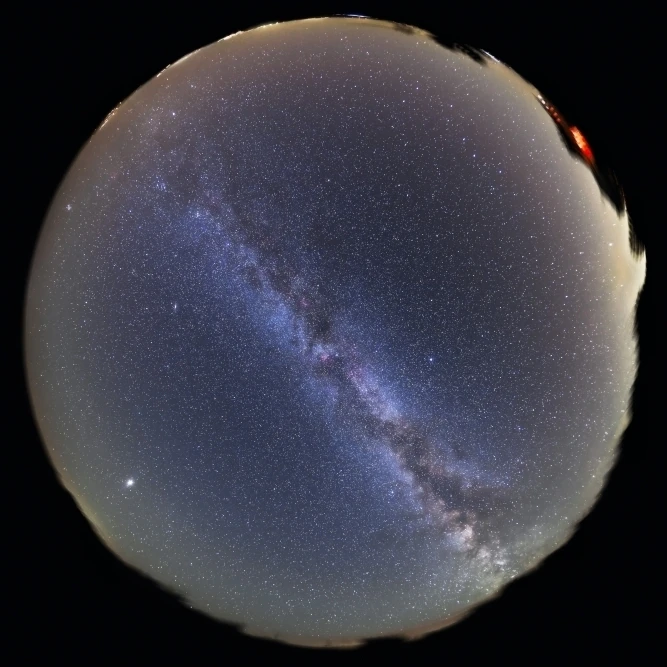 Рыбий глаз объектив вид неба с Млечный путь плакат печать (17x11)|Таблички и знаки| |