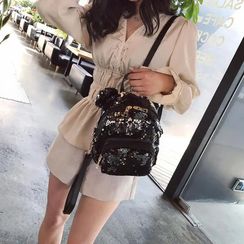 2019 Для женщин Сияющие Блестки медвежьими ушками повседневное хлопковое мини