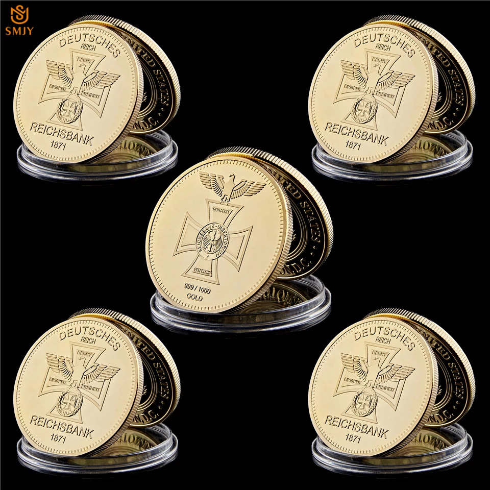 

5Pcs German Reich Deutsche Reichsbank Gold 999/1000 Euro Challenge Commemorative Coins Collectibles For Home Gift