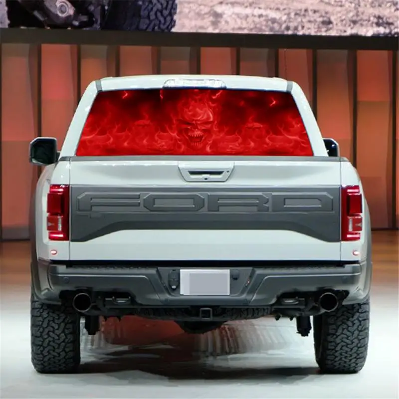 Автомобильная наклейка с красным пламенем злым черепом задним ужасом окном