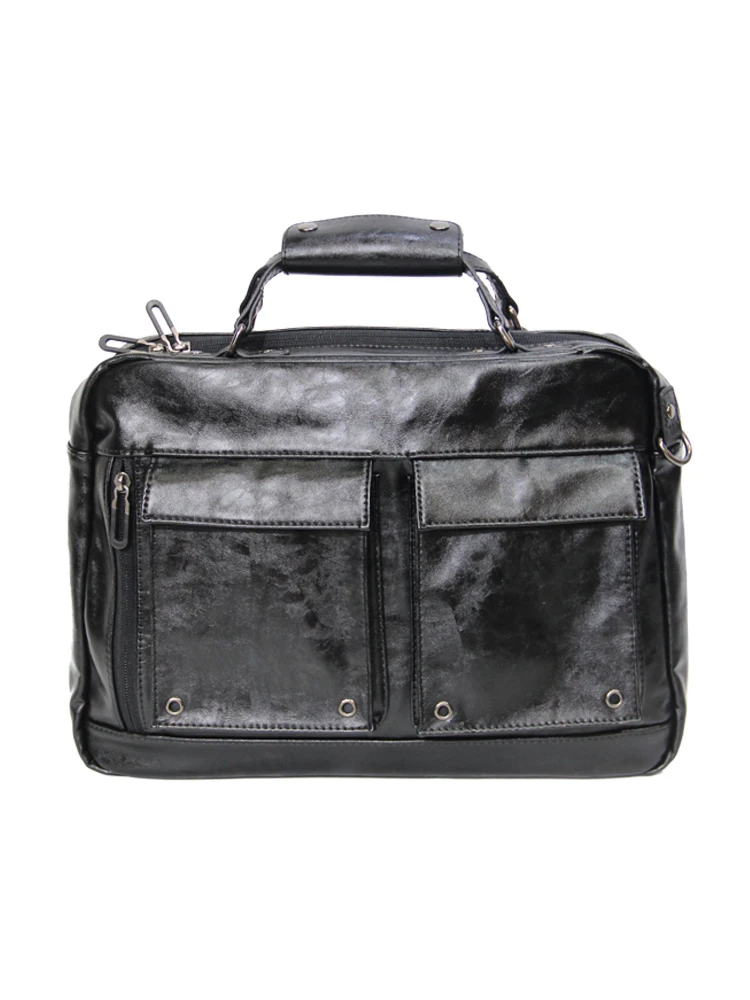 Мужской деловой портфель на одно плечо черная вместительная кожаная сумка для