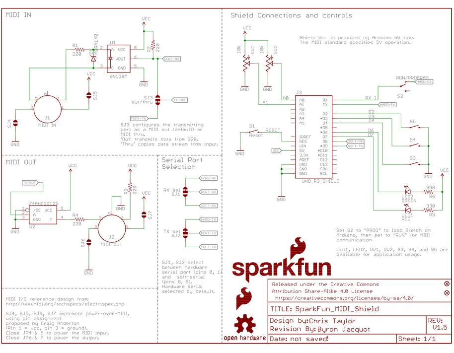 Плата коммутационная SparkFun миди щит модуль инструмент цифровой интерфейс адаптер