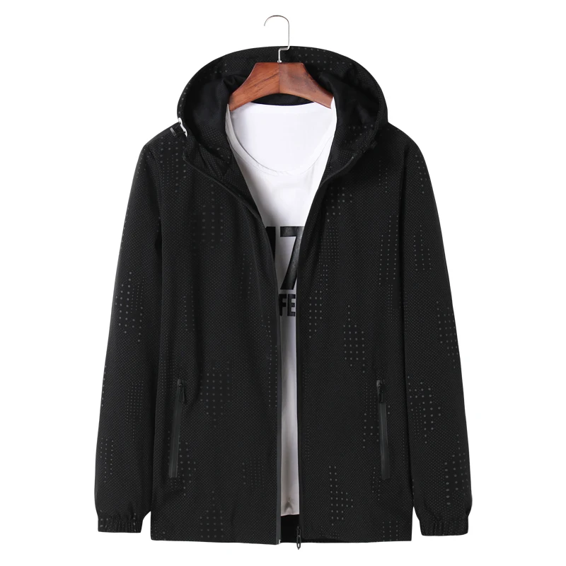 

plus size 8XL New Spring Autumn Bomber Hooded Jacket Men Casual Slim Patchwork Windbreaker Jacket Male Outwear Zipper Thin Coat