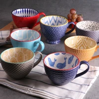 creative ceramic hand painted coffee tea cup creative vintage mugs cafe bar supplies embossed personality breakfast oatmeal mug