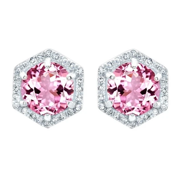 1.33 Ct Round Cut Tourmaline & D/VVS1 Solid 14K White Gold Stud Earrings | Украшения и аксессуары