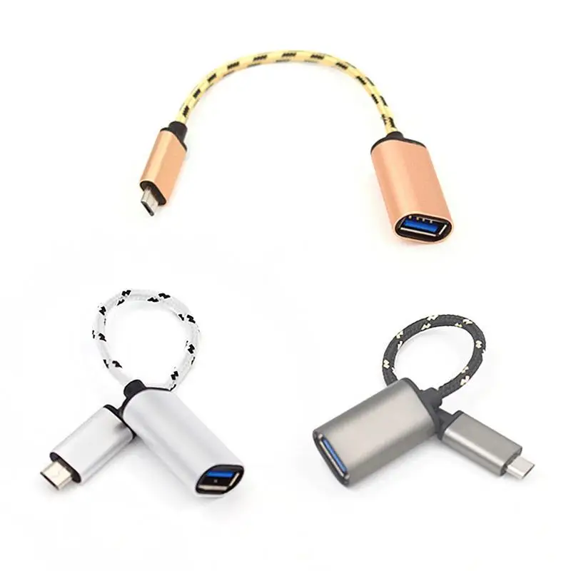OTG кабель из алюминиевого сплава Плетеный патч корд Android для передачи данных USB 2