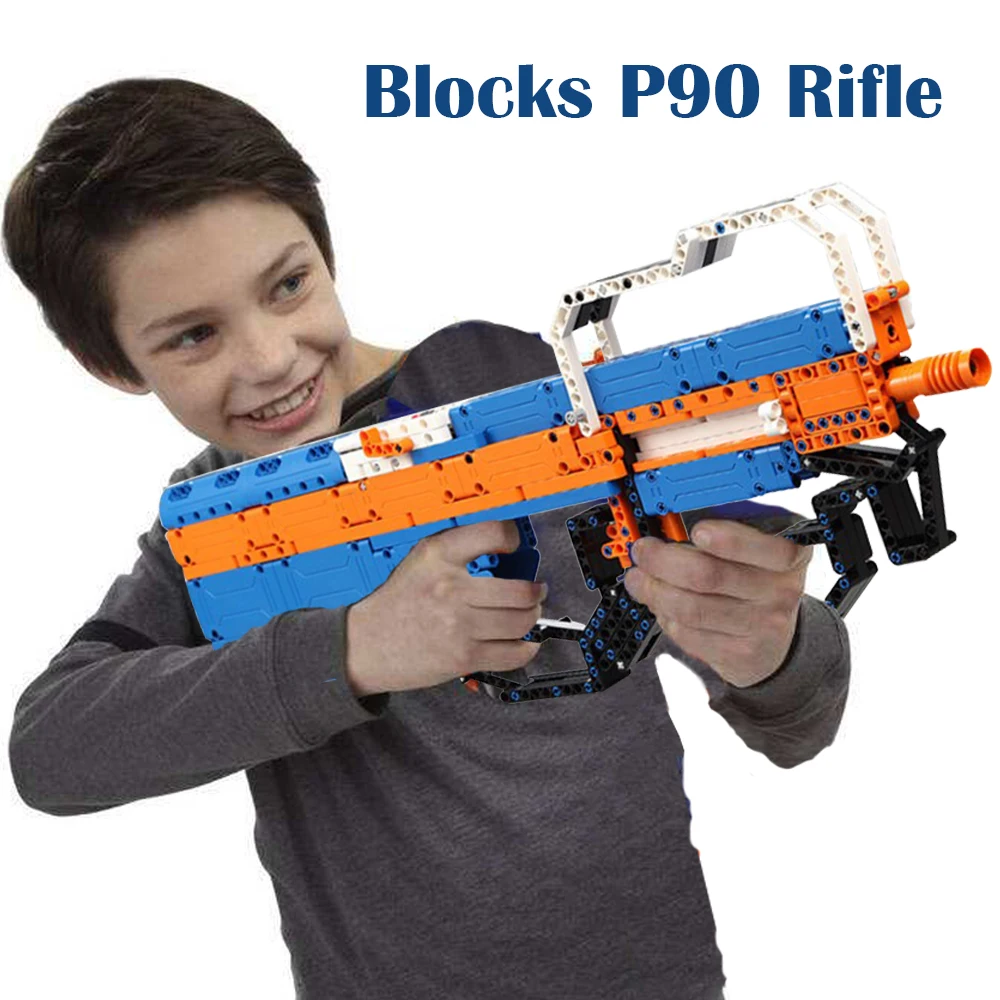 building blocks P90 Assualt Rifle gun  military bricks weapon set can fire  rubber band  toy for children boys