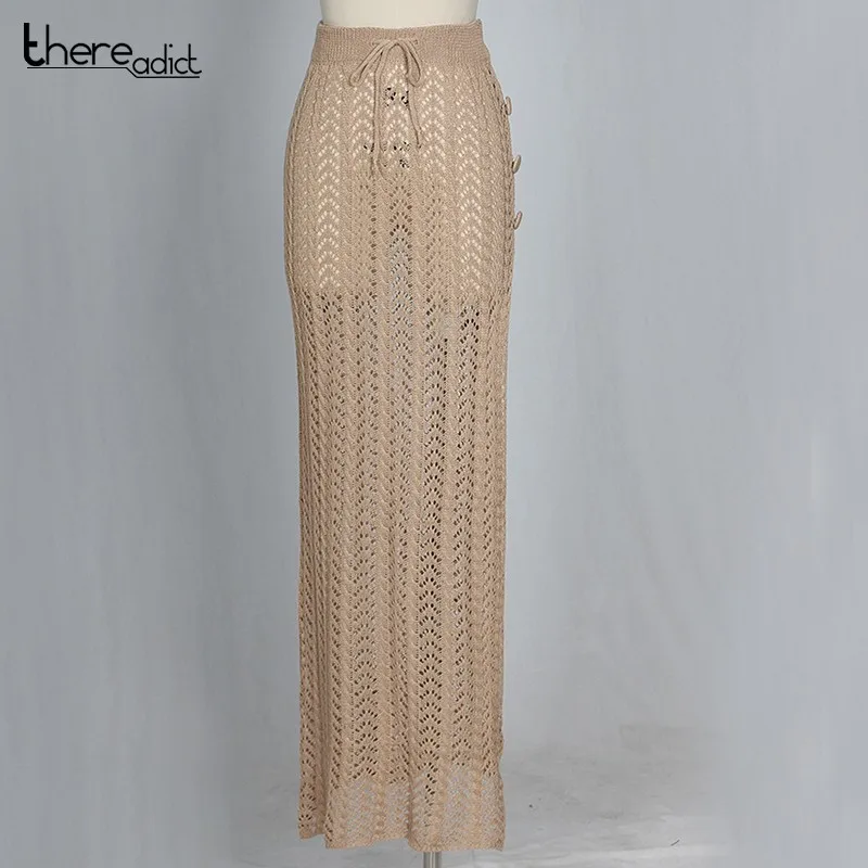 2019 Fashion Hollow Out Split Sexy Skirts Women Empire Bodycon Summer Floor Length Beach Cover Up Club | Женская одежда