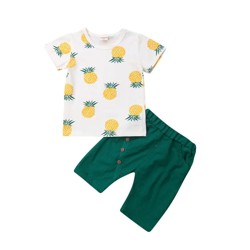 

2019 Toddler Baby Boys Clothes Set Summer Kids Pineapple Outfit Short Sleeve T-shirt+Shorts Infant Children Set 2pcs 6M-4T