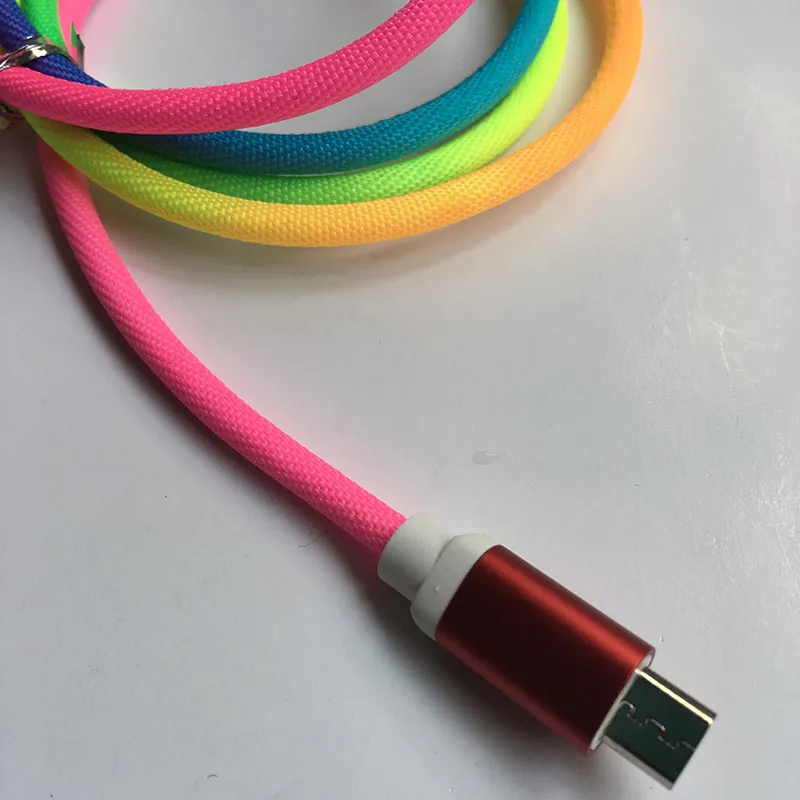 KKREFF 1 м Радужный тканевый плетеный провод Micro USB кабель для Nokia Xiaomi Redmi Note 5 Pro Honor 8