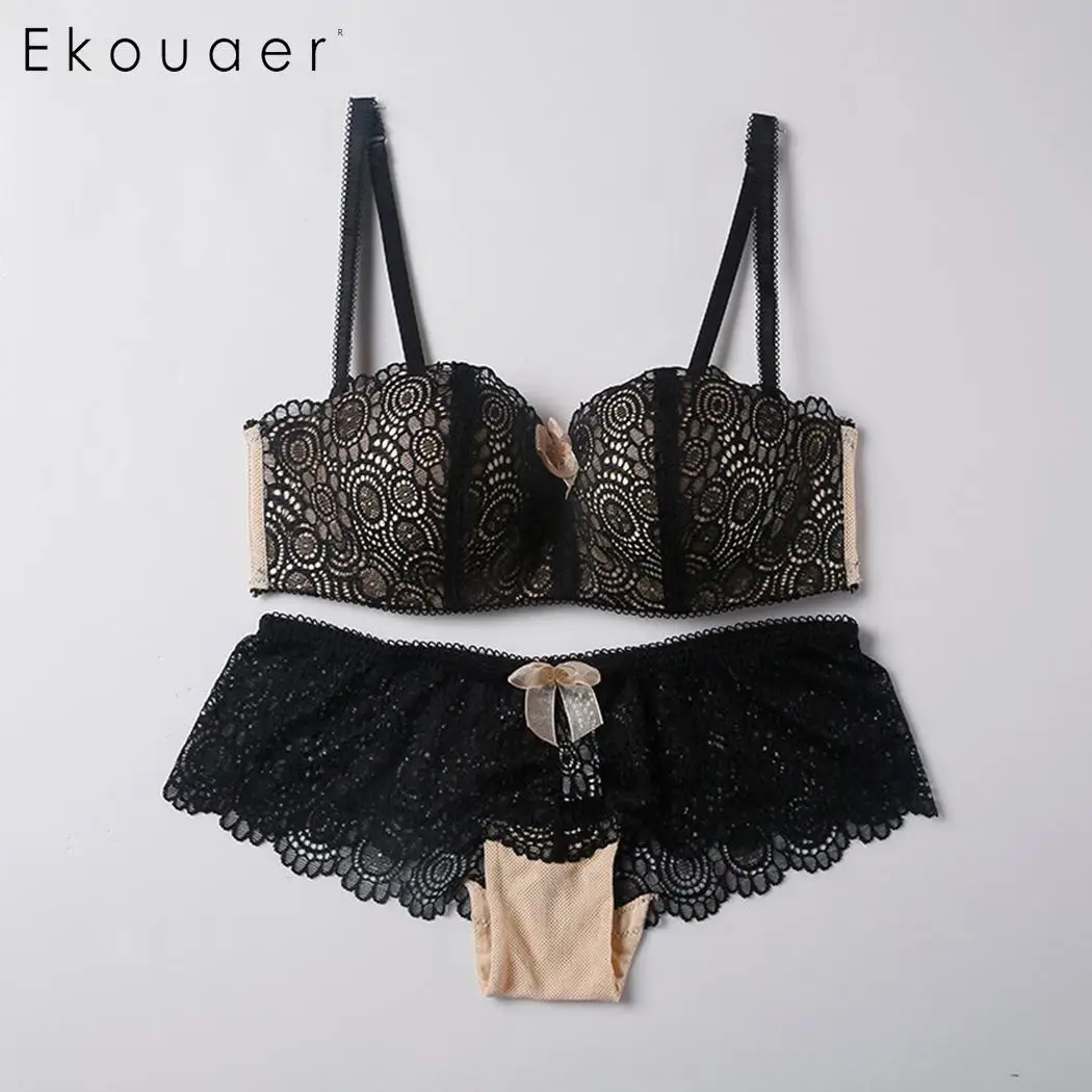 Женский кружевной бюстгалтер с цветами Ekouaer|Комплекты нижнего белья| |