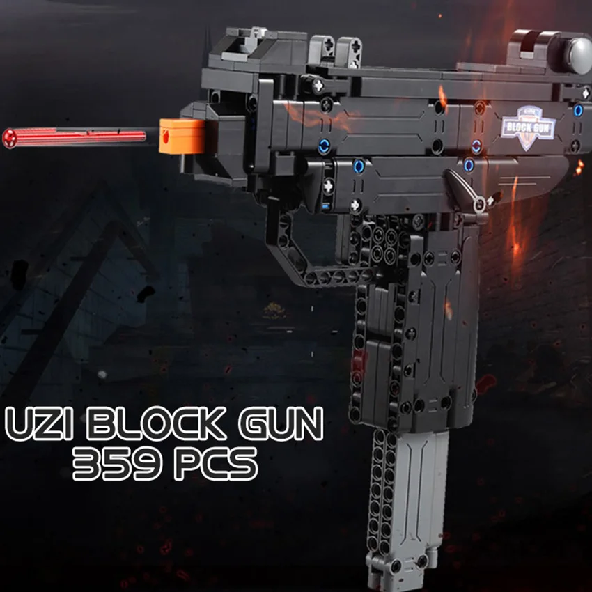 359 шт. строительные блоки игрушки UZI блок модель пистолета пластиковые пули для