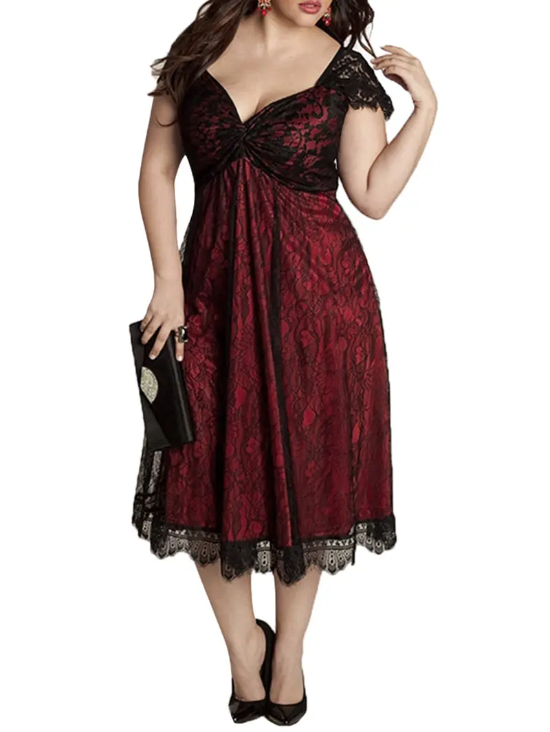 Женское кружевное платье VESTLINDA черное или Красное Облегающее с коротким рукавом