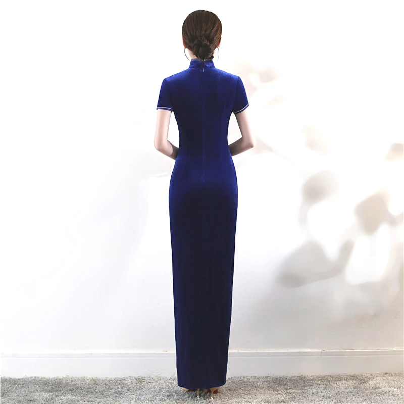 Китайский бархатный Чонсам Qipao эластичное длинное Восточное винтажное темно