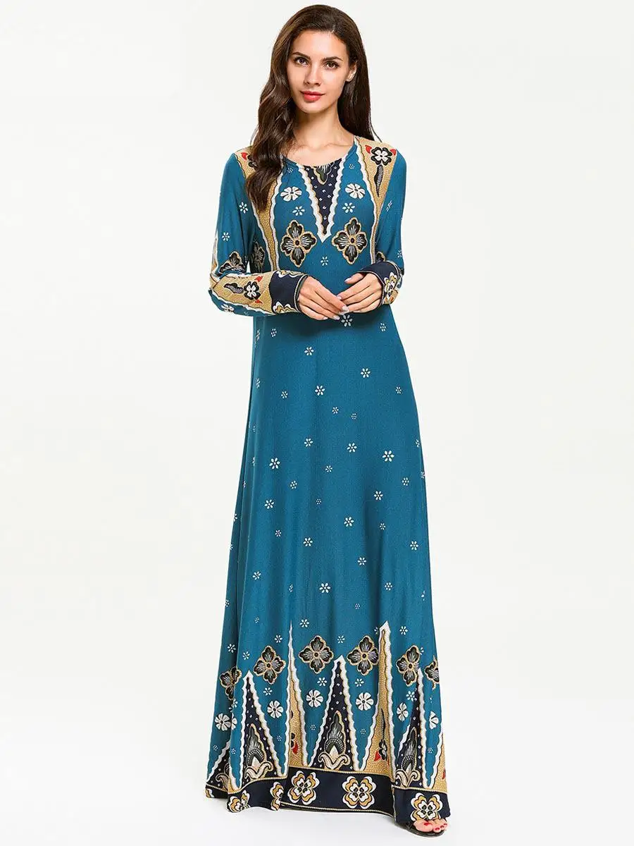 Винтажное мусульманская абайя для женщин платье Дубай Кафтан Печатный длинный