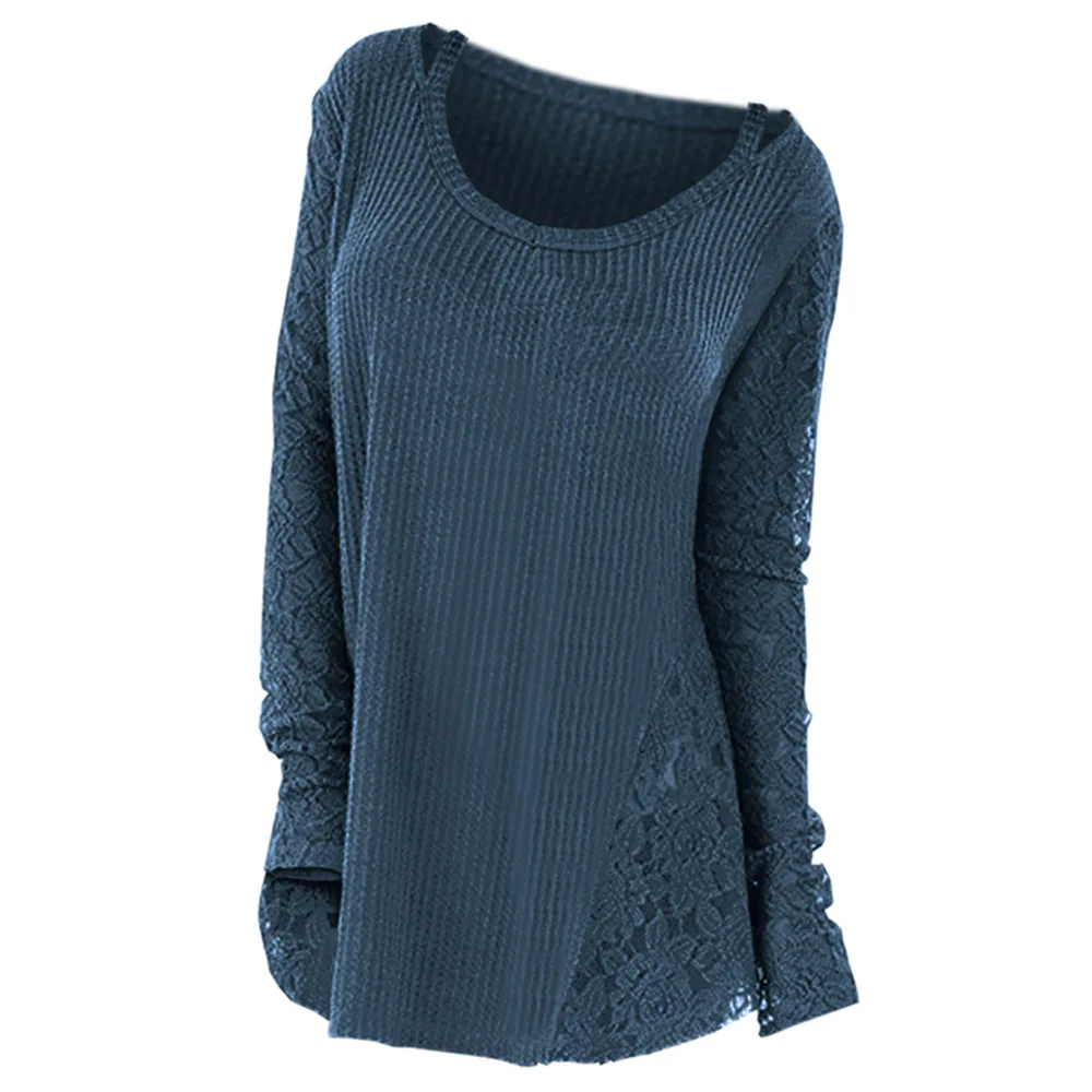 Женский свитер большого размера Kenancy Повседневный пуловер с кружевной вставкой и