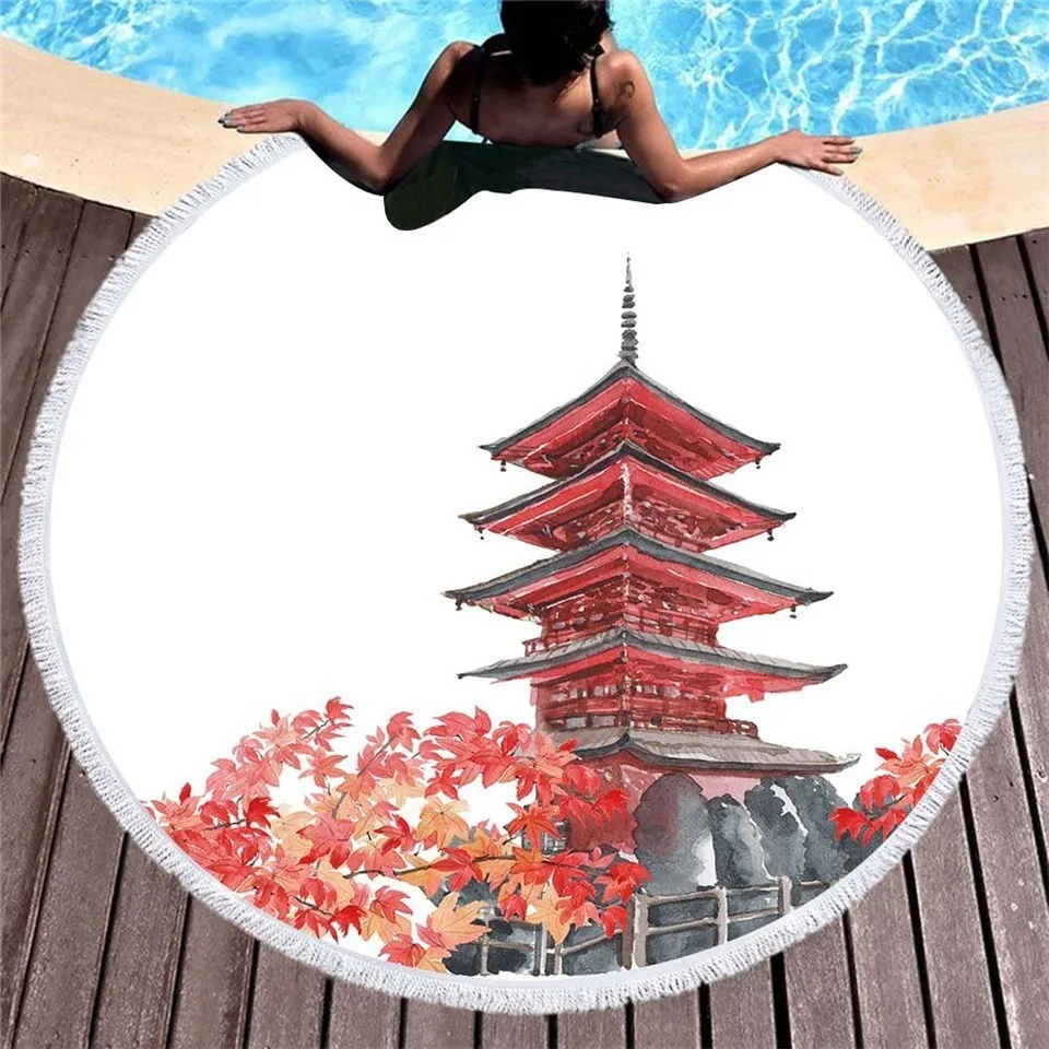 GRIDILANGO Buddha Statue Pattern Round Beach Towel For Adult Quickly Absorbtable Swimming Travel Outdoor Yoga Mat Bath | Дом и сад