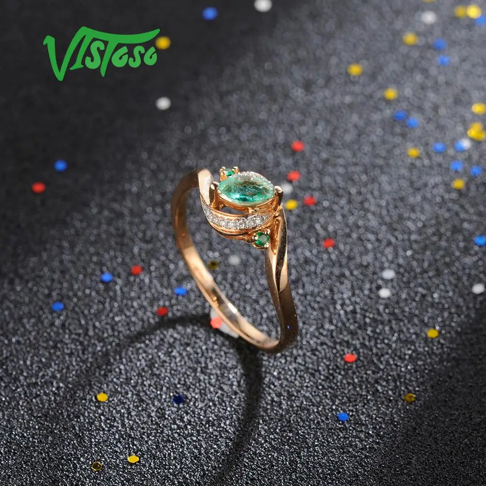 Женское золотое кольцо с изумрудами VISTOSO розовое золото 14 к 585 пробы со
